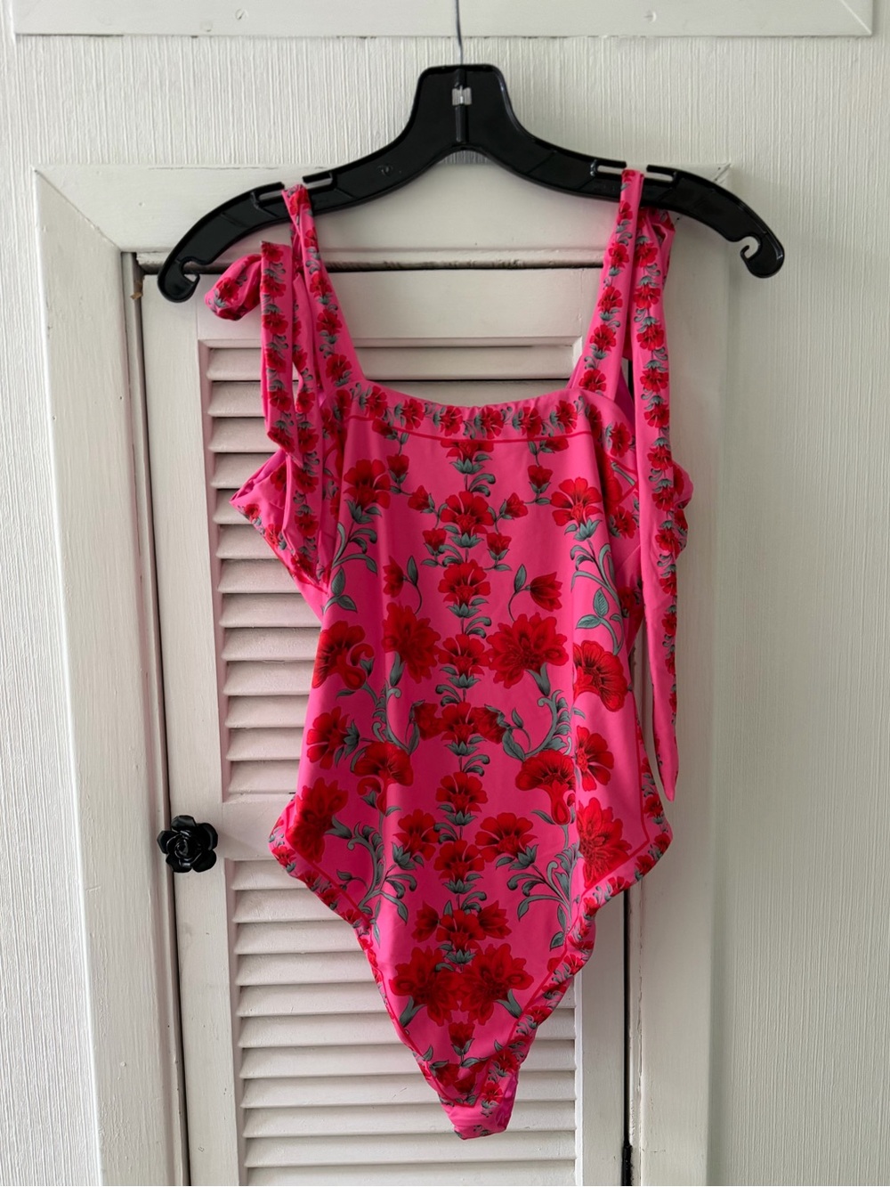 Beach Riot Akira Red Pink Floral Print Swimsuit bow tie straps Sz Large NWT - Picture 7 of 11